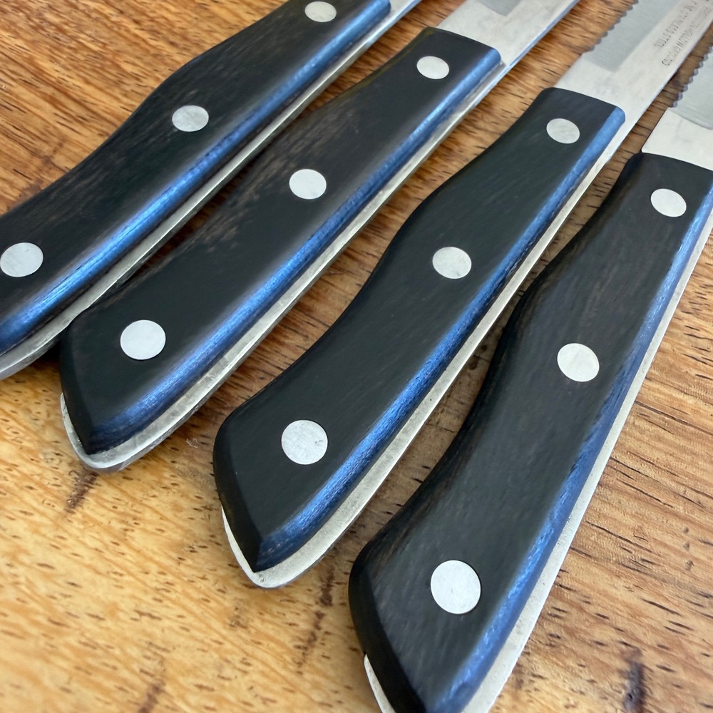 Set 4 Vintage Precision Hollow Ground Stainless Steel Steak Knives Japan Black - Picture 5 of 11